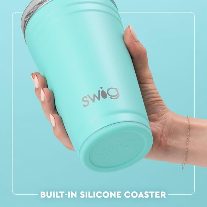 Swig Life 24oz Party Cup, Stackable Insulated Travel Coffee Tumbler with EZ Slider Lid, Cup Holder Friendly, Stainless Steel 24 oz Tumbler, Reusable Coffee Mug (Sun Chaser)