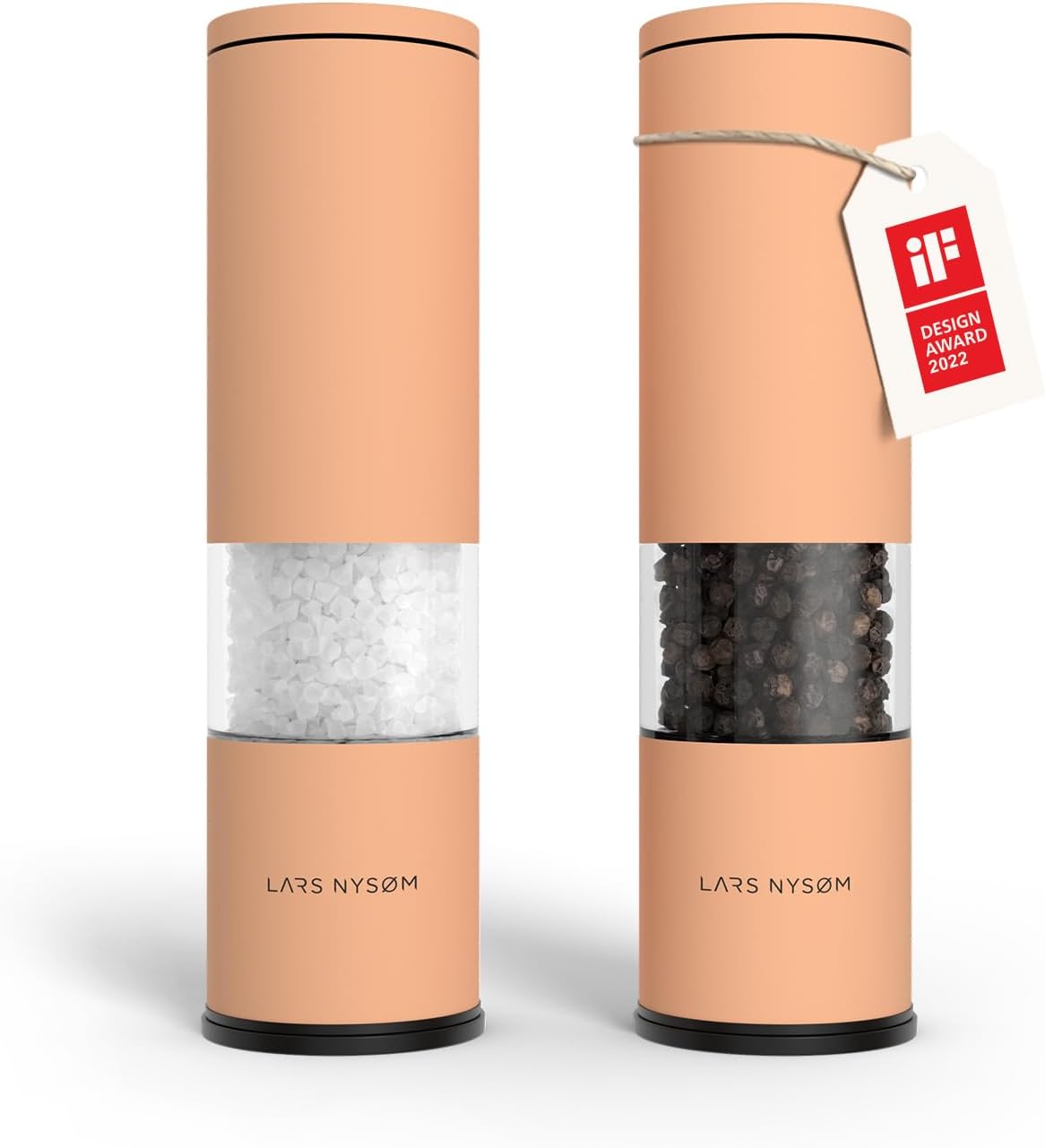 LARS NYSØM Salt and Pepper Grinder Set Manual, Stainless Steel Salt and Pepper Mills with Adjustable Ceramic Grinder I Design Spice Shakers (Creamy Peach)