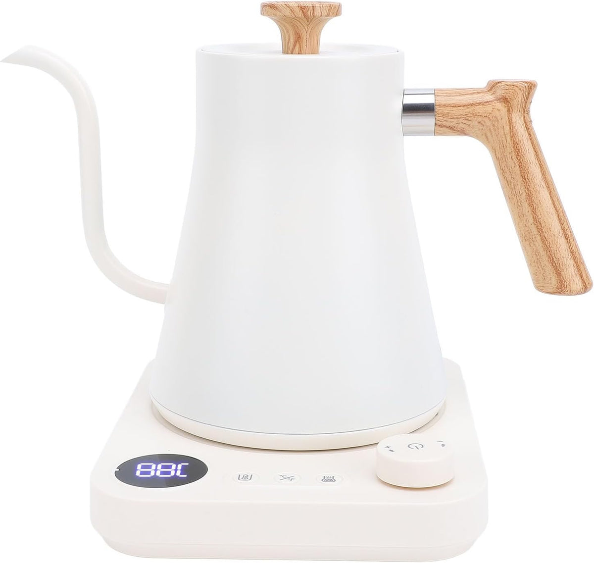 Electric Gooseneck Kettle for Pour Over Coffee/Tea, 1200W 0.9L Quick Heating Electric Kettles with Stainless Steel Inner, LCD Screen, Timing Constant Temperature, Auto Shut Off (White)