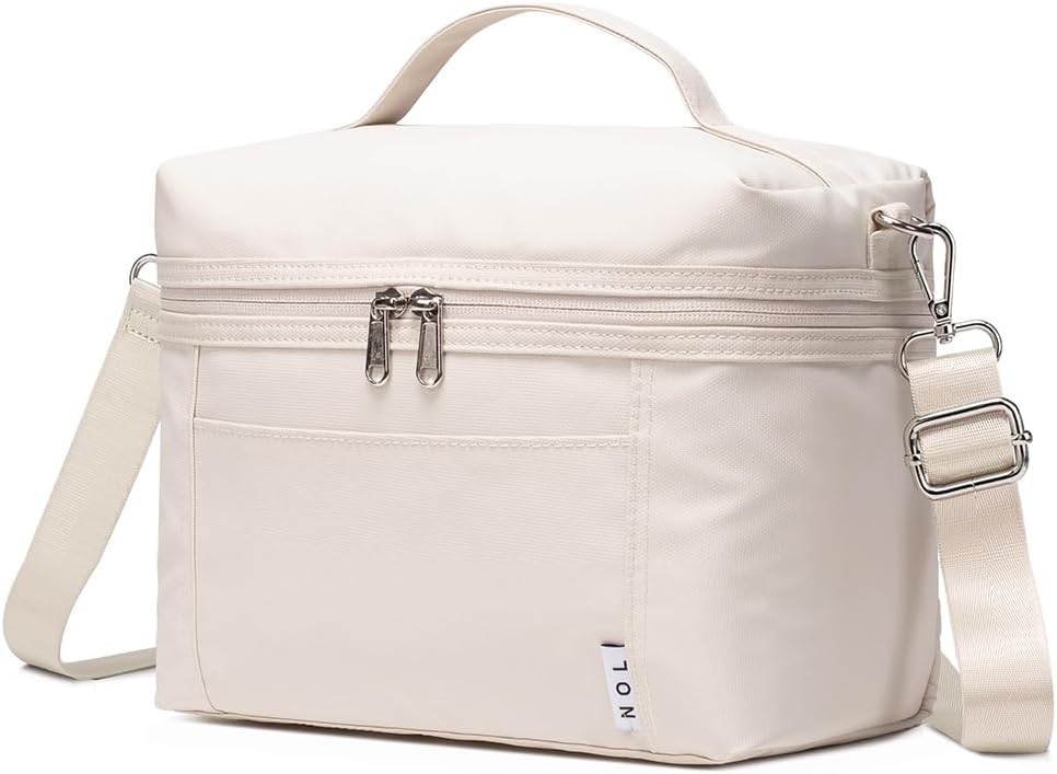 NOL Natural Organic Lifestyle Insulated Lunch Bags for Women Cooler Bag Lightweight Nylon Waterproof Lunch Box For Work (Small, Cream)