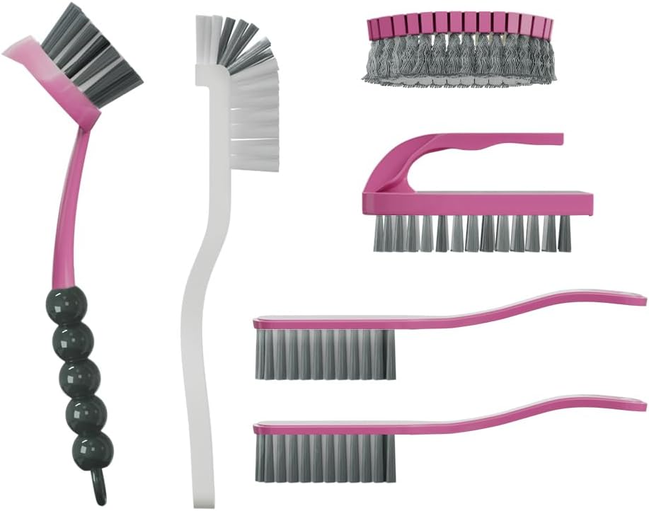 6 PCS Cleaning Brush, Scrub Brush Set for Kitchen and Bathroom Household Use with Various Brushes for Cleaning Dishes, Tiles, Corners and Floors Color Purple