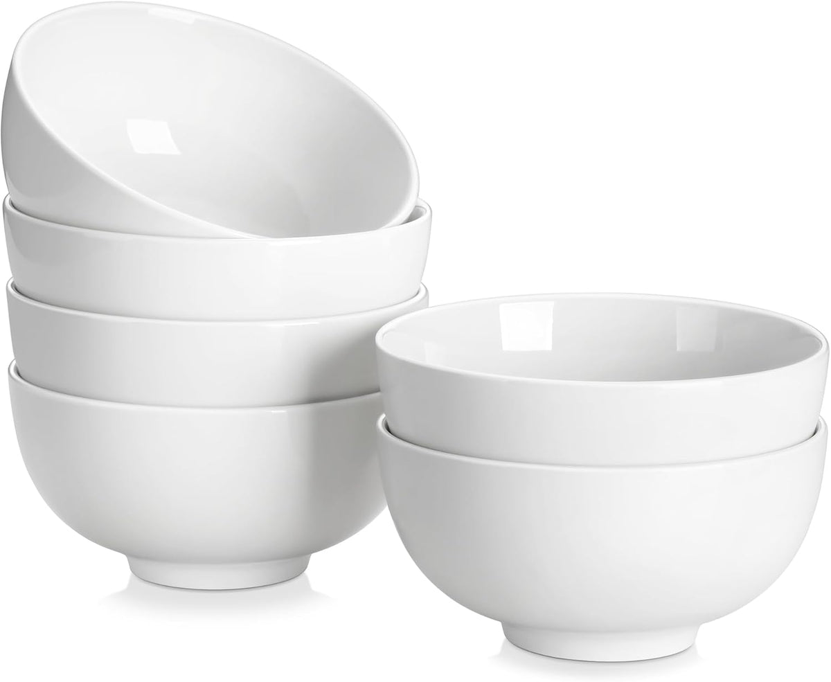 MALACASA 26 oz Porcelain Soup Bowls, White Ceramic Cereal Bowls for Kitchen 6 inch Bowls Set of 6 for Oatmeal Salad Fruit Rice Dishwasher and Microwave Safe, Series Regular