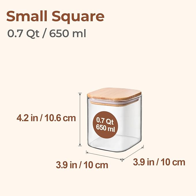 ComSaf 0.7 Qt Glass Food Storage Jars Set of 4, Clear Glass Storage Containers with Lids, Pantry Organization Jar, Spice Jar, Blooming Tea, Coffee and Sugar Container, Small Canister Set for Kitchen