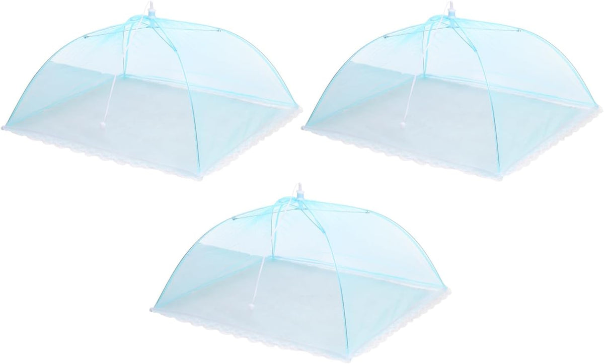 uxcell 3 Pcs Large and Tall Food Covers 17" Mesh Food Covers for Outdoors Collapsible Food Protector Covers Tent for Parties Outdoor Picnics BBQs, Blue