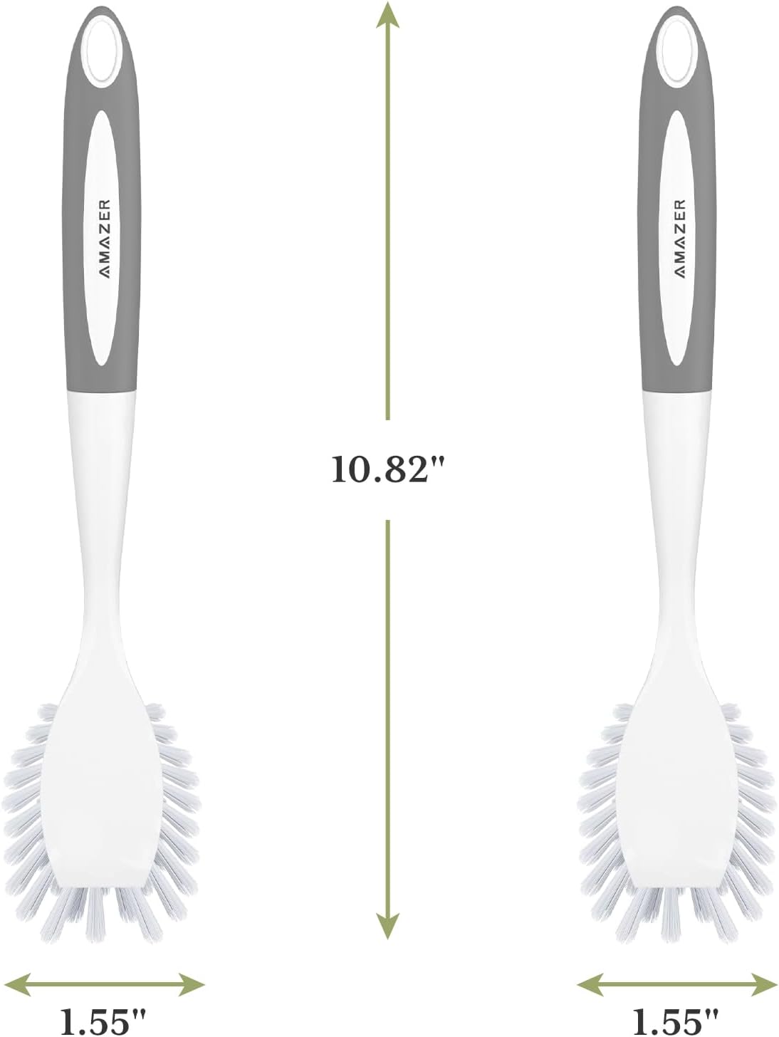 Amazer Dish Brush with Handle, 2 Pack Kitchen Scrub Brushes for Cleaning, Dish Scrubber with Stiff Bristles for Sink, Pots, Pans (Grey+Grey)