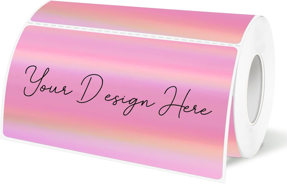2x4 Inch Holographic Thermal Labels, Pink Direct Thermal Stickers Label, Self-Adhesive Glitter Thermals Printer Sticker Labels, Perforation Line Design- 200Pcs/ 1 Roll