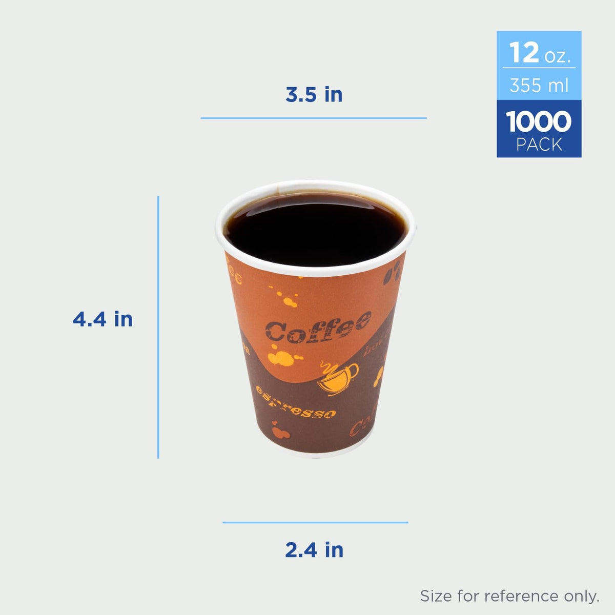 Karat 12 oz Paper Hot Coffee Cups [1000 ct] Disposable, Leak-Resistant Double Poly-Lined Cups for Hot Beverages - Ideal for Cafes & Restaurants, 90mm (C-K512)