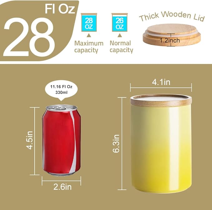 Sweejar Ceramic Food Storage Jar, Stackable Kitchen Canisters, Containers with Airtight Seal Wooden Lid for Serving Ground Coffee, Tea, Sugar, Salt and More - 28 Fl Oz (Gradient Green)