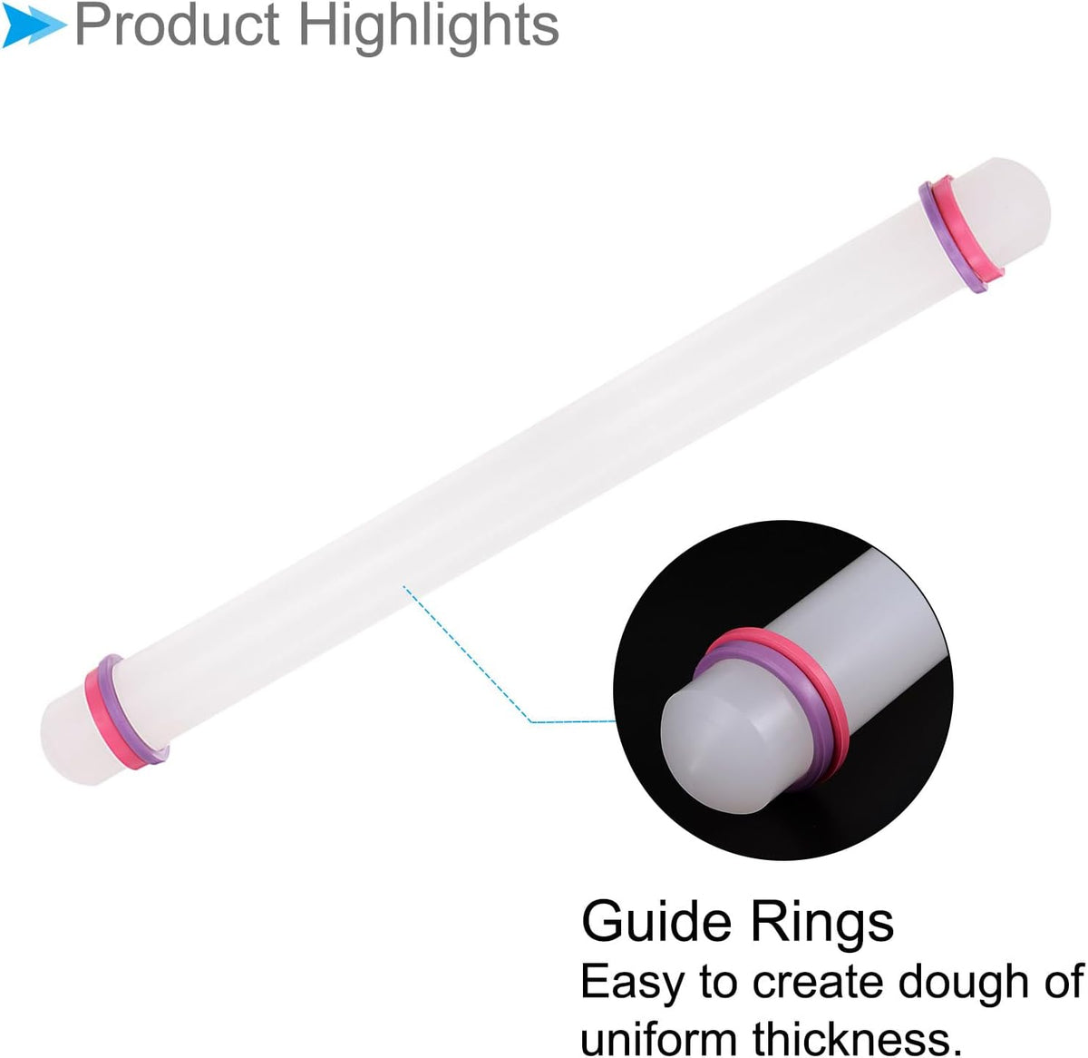 Fondant Rolling Pin, 18" Length, PP Plastic Non-Stick Guide Rings Fondant Roller Dough Roller - (Applications: for Clay Baking Fondant DIY)