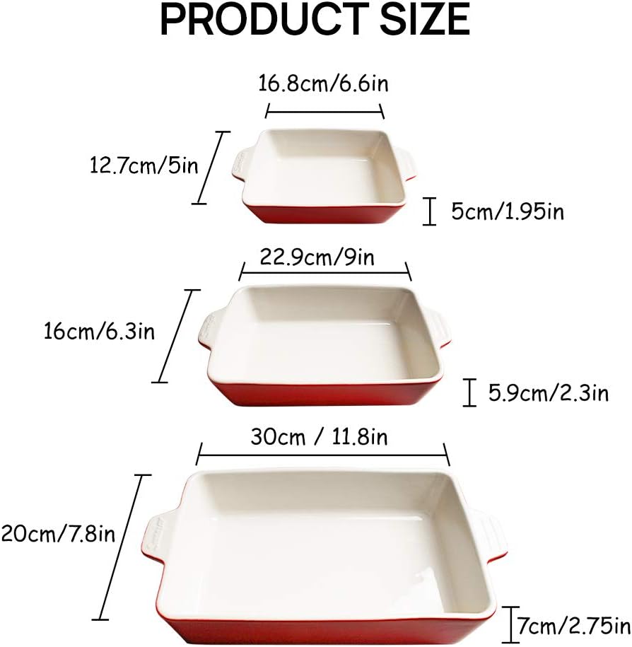 Sweejar Ceramic Bakeware Set, Rectangular Baking Dish for Oven Lasagna Pans for Cooking, Kitchen, Cake Dinner, Banquet and Daily Use, 11.8 x 7.8 x 2.76 Inches of Casserole Dishes (White)