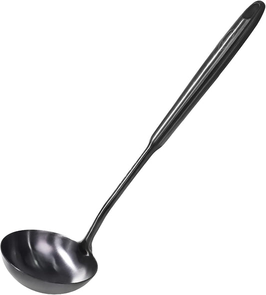 Newness Soup Ladle, [Rustproof, Heat Resistance, Integral Forming] Durable 304 Stainless Steel Soup Spoon with Vacuum Ergonomic Round Handle, Cooking Spoon for Kitchen, 13.7 Inches, Black