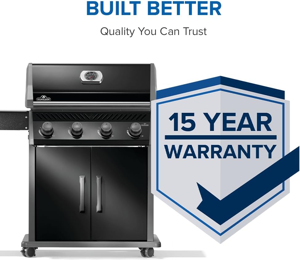 Napoleon Rogue 525 Propane Gas Grill, Black, Durable 4-Burner BBQ