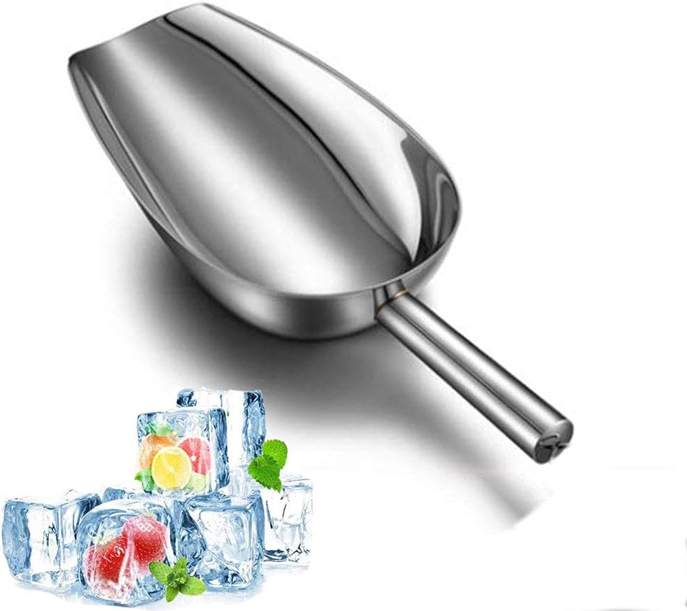 Ice Scoop,Ice Scooper for Ice Maker,24OZ Stainless Steel Metal Food Scoop Kitchen Bar Party Wedding Heavy Duty,Scoops for Household Purposes,Silver (11in)