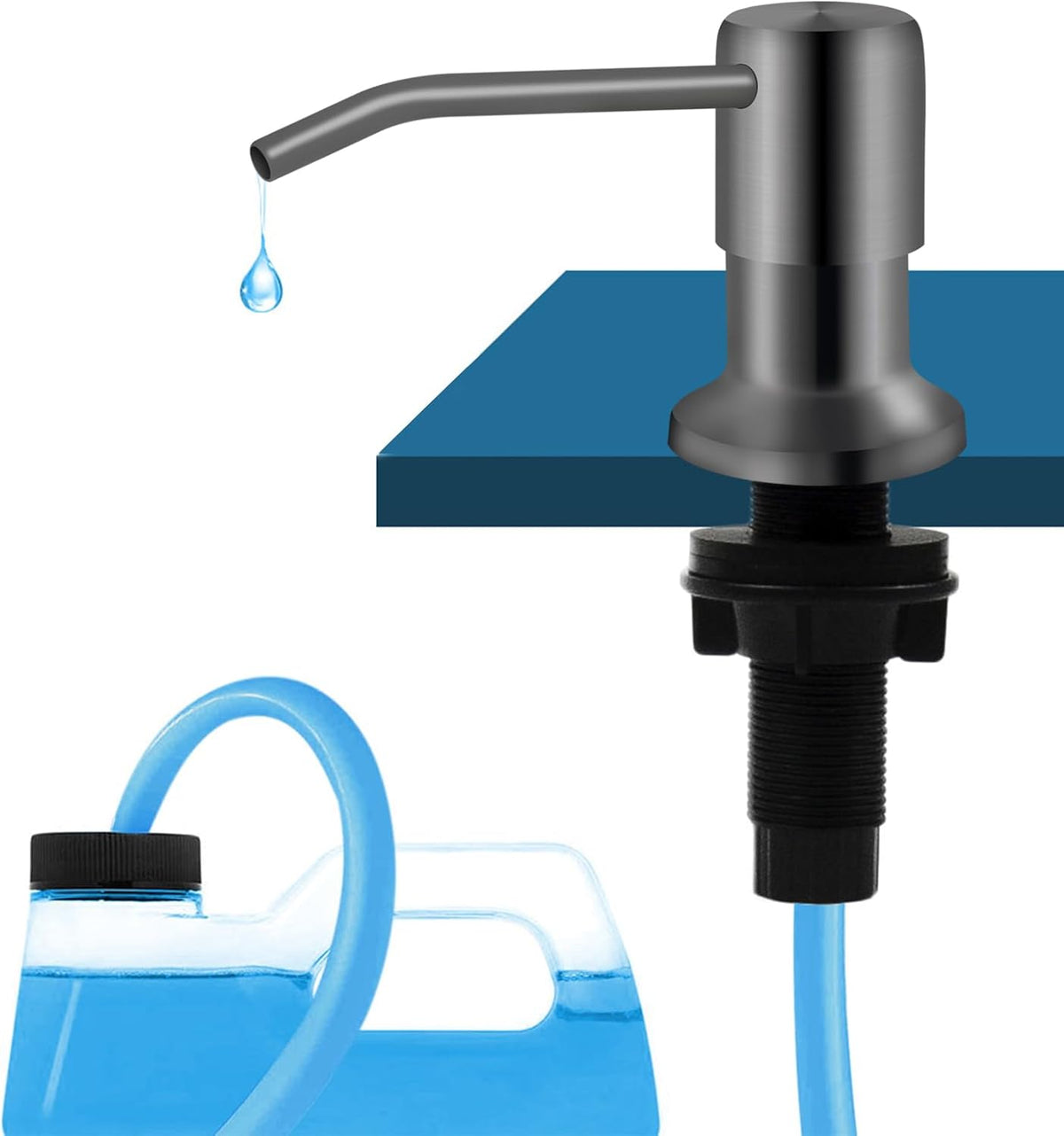 Kitchen Sink Soap Dispenser With 47" Extension Tube Kit, Under Sink Pump, No Need for Refills, Good Suction Power, Gray