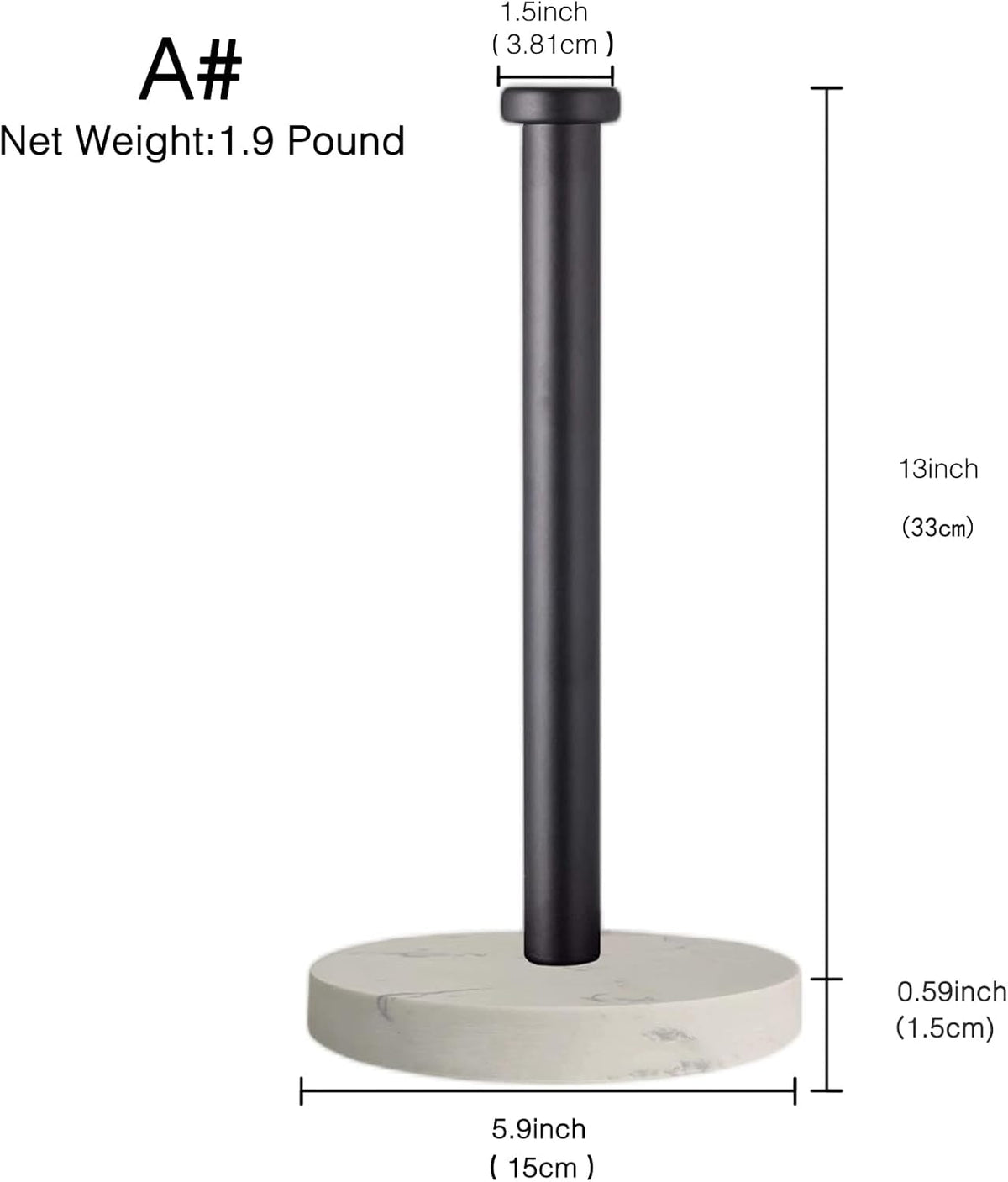 Paper Towel Holder Countertop, Standing Paper Towel Roll Holder for Kitchen Bathroom, with Weighted Marble Base for One-Handed Operation (Black), Black Paper Towel Holder, Marble