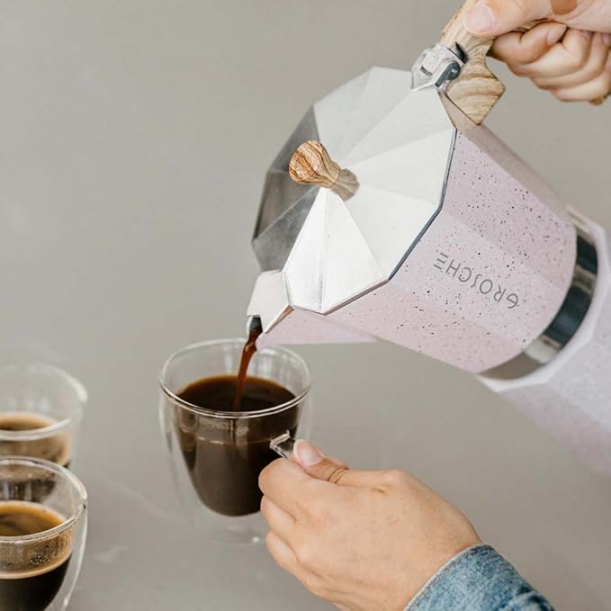 GROSCHE Milano Moka pot, Stovetop Espresso maker, Greca Coffee Maker, Stovetop coffee maker and espresso maker percolator (Pink, 6 cup)