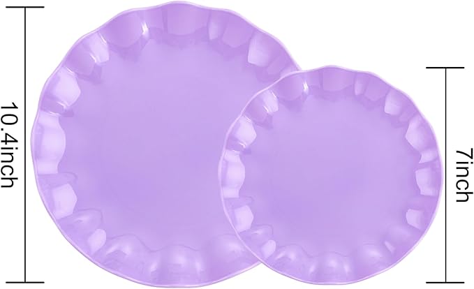 LIYH 24pcs Purple Plastic Plates Reusable, Unbreakable Dinner Plates,Scalloped Plate,Microwave & Dishwasher Safe Unbreakable Party Plate for Birthday (12Guests)