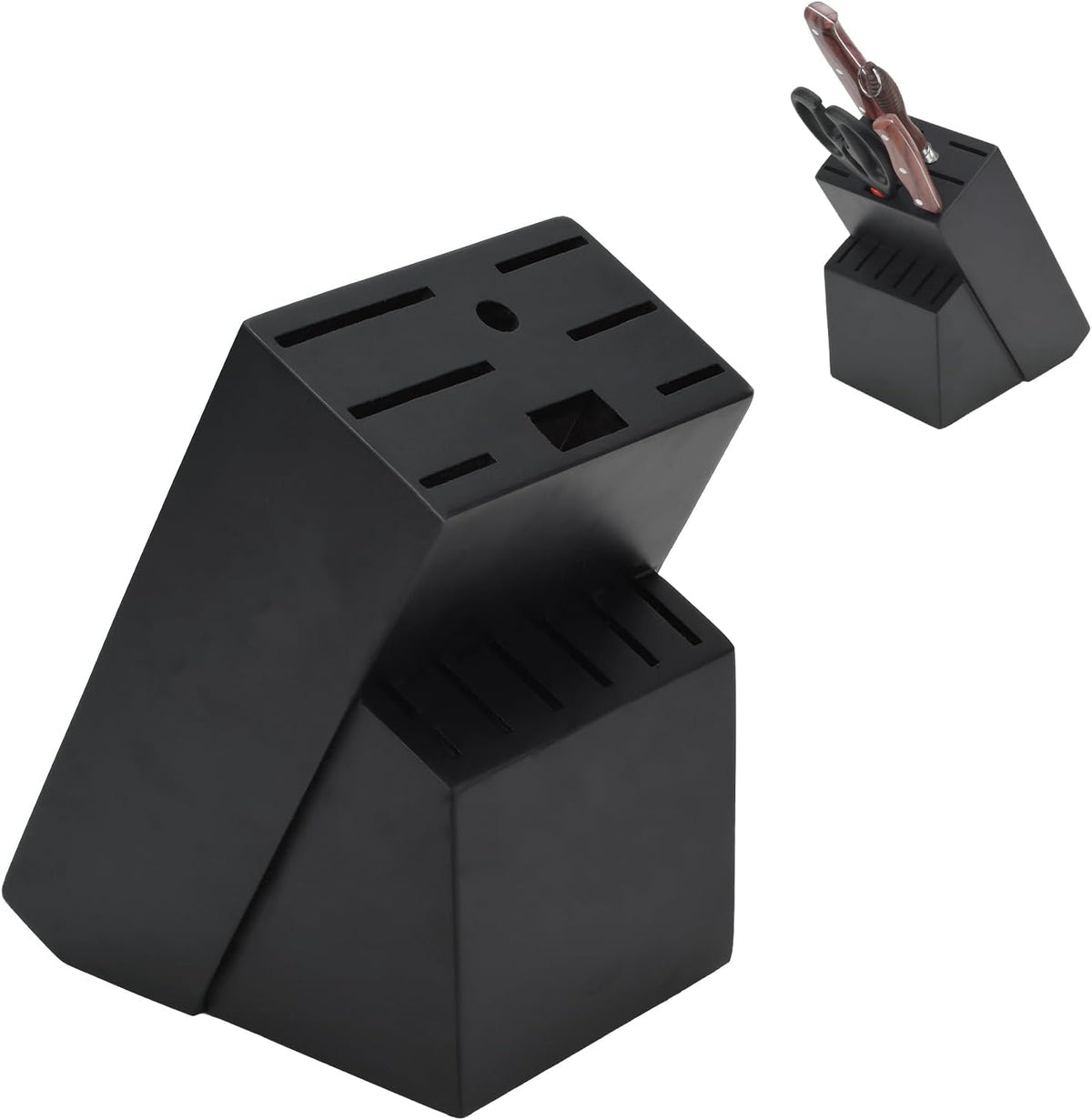 Wood Kitchen Knife Block, Universal Kitchen Knife Holder Kitchen Knife Storage Rack 14 Slots Knife Holder (Black)