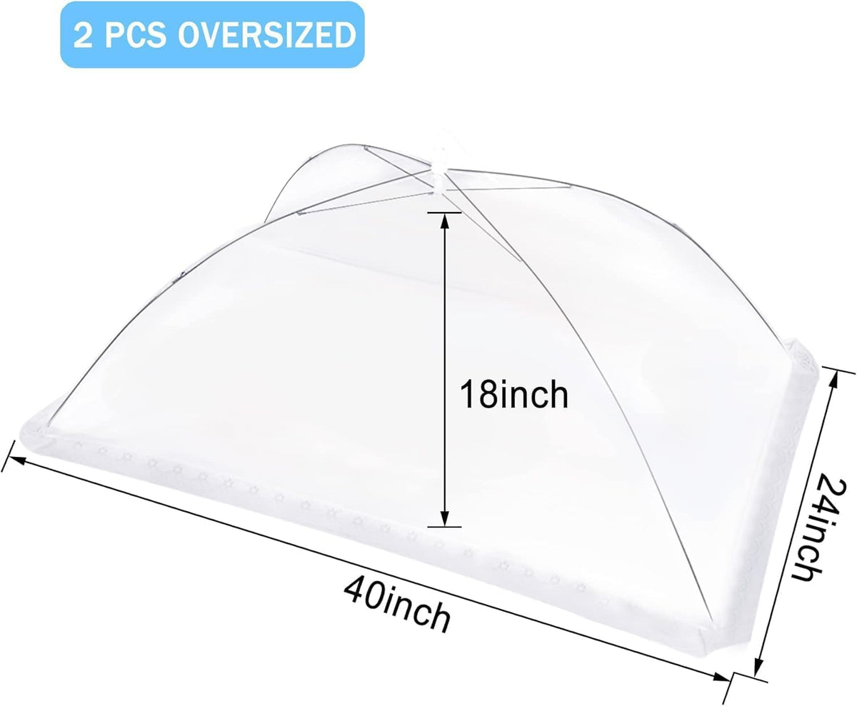 JULBEAR 2 Pcs 40x24inches Extra Large Mesh Food Cover Tent Umbrella Food Screen Covers for Outside Pop-up Mesh Collapsible Food Nets for Parties Picnics Outdoor BBQs Collapsible