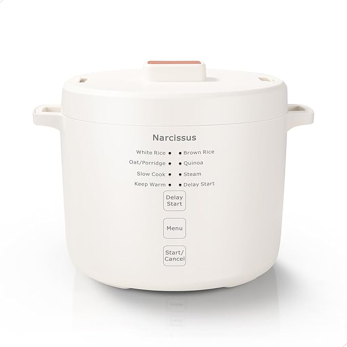 Narcissus 3.5-Cup Rice Cooker for 1-3 People, Multifunctional for Rice, Oatmeal, Quinoa - Slow Cook, Steam, Cook Rice & Steam Dish Together, Rice White