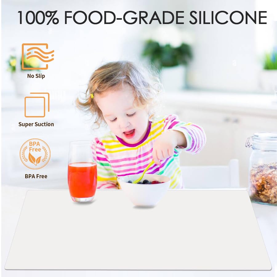 2 Pack Extra Large Silicone Mats for Countertop - Counter Table Protector Placemats for Baking Crafts, Light Gray Kids Dinner Placemat Nonstick Nonskid Heat-Resistant Kitchen Pad, 23.6'' x 15.6''