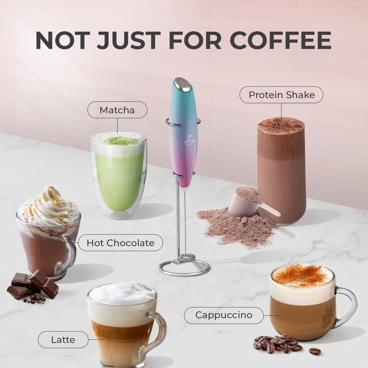 Zulay Kitchen Powerful Milk Frother Wand With 4 AA Duracell Batteries - Ultra Fast Handheld Drink Mixer - Electric Whisk Foam Maker for Coffee, Lattes, Cappuccino, Matcha & Creamer -