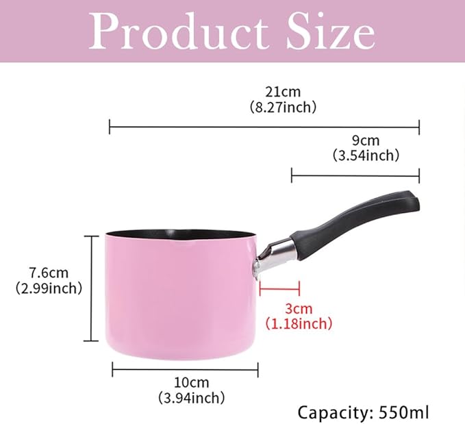 Mini Saucepan, 0.5QT Pink Nonstick Butter Warmer with Handle 2 Pour Spouts Multi Milk Pot Stockpot Practical Small Melting Pot