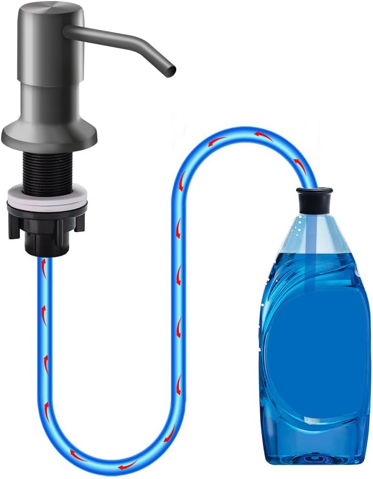 Soap Dispenser for Kitchen Sink, in Sink Soap Dispenser Pump, 47" Silicone Extension Tube Connect to The Soap Bottle Directly, Say Goodbye to Frequent Refills (Gray)