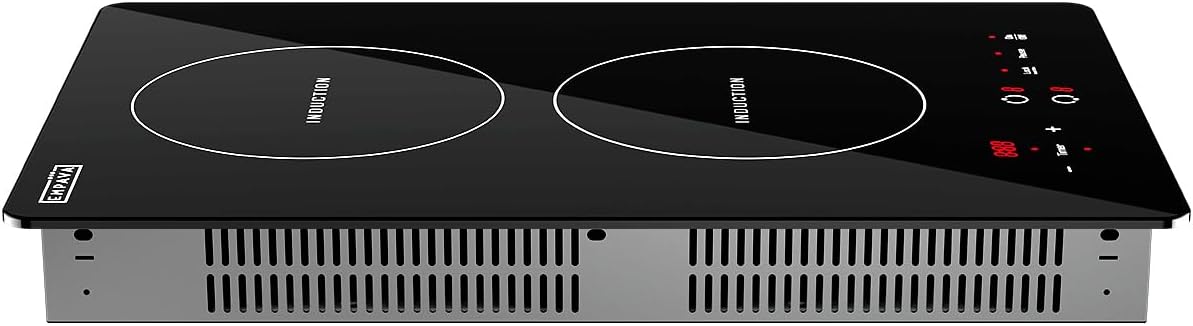 Empava Electric Stove Induction Cooktop Vertical with Dual Burners Vitro Smooth Surface 120V, 12 Inch, Black Ceramic Glass