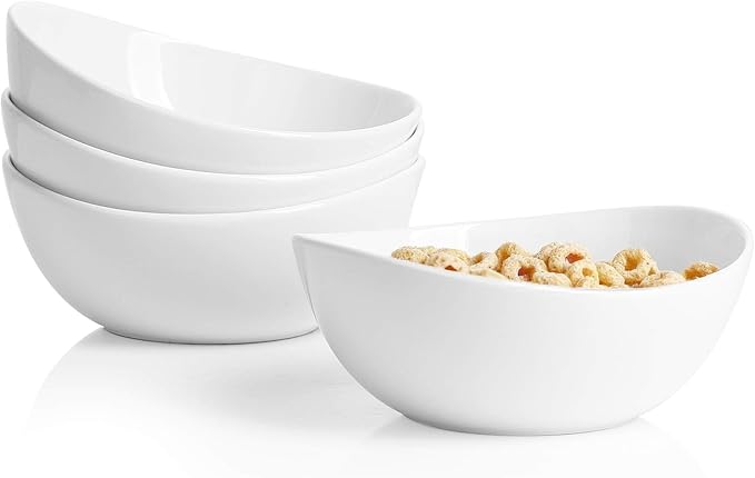 Sweese Porcelain Bowls Set of 4-18oz, 6 Inch, Versatile for Soup, Cereal, Fruit, Rice - Microwave, Dishwasher, Oven Safe, White