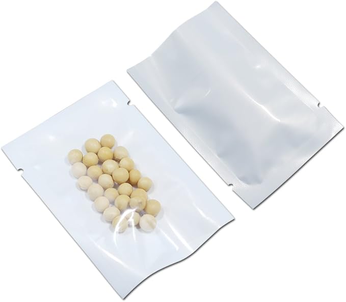 PABCK 300 Pack 3.5x5.1 inch (Usable Size 3.1x4.7 inch) White Clear Front Open Top 2.8mil Plastic Vacuum Pouch Heat Sealable Bags for Food Storage Packets Mini Sample with Tear Notches