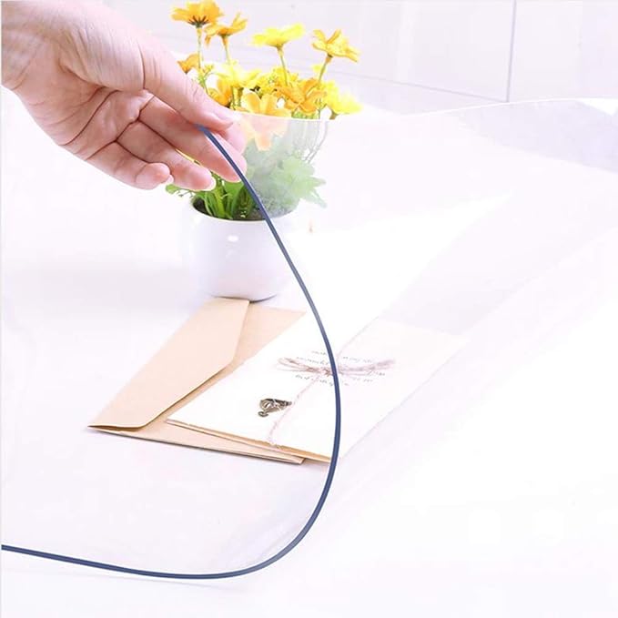 NECAUX Custom Multi-Size 1.5mm Thick Clear PVC Table Cover Protector - 28 x 48 Inch Plastic Wipeable Desk Cover for 4 Foot Wood Dining Furniture Glass Coffee End Side Tabletop