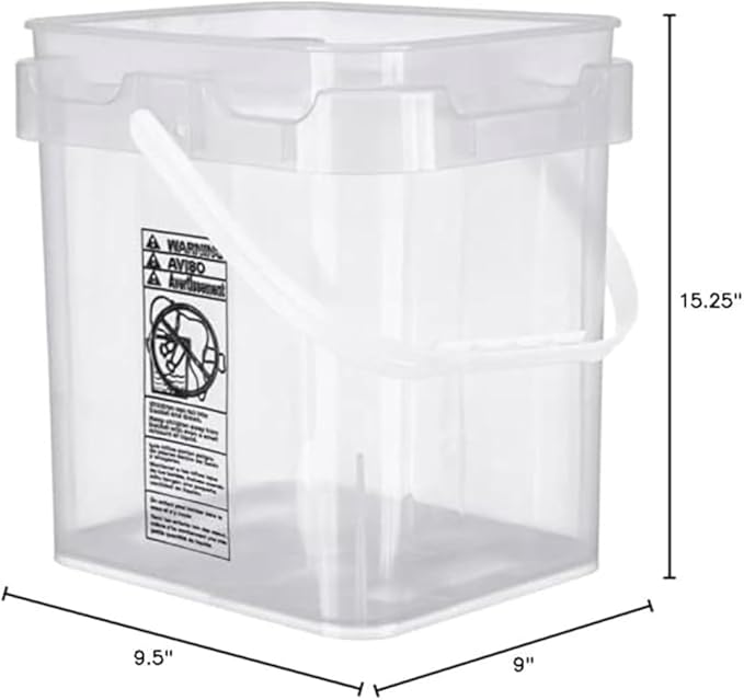 House Naturals Clear Food Grade Made in USA Plastic Bucket with lids, (Pack of 3) (5 Gallon)
