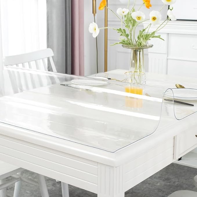 Warmstar Clear Table Cover Protector 24 x 24 Inch,1.5mm Thick Plastic Table Cover Rectangle,PVC Clear Table Protector,Desk Protector Mat for Kitchen, Dresser, Writing Desk，Dining Room Table