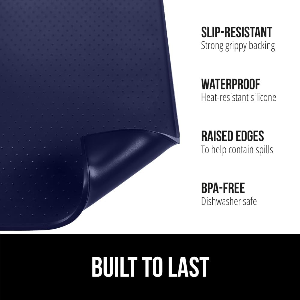 GORILLA GRIP Silicone Coffee Mat, Espresso Drink Bar Station Accessories, Waterproof Heat-Resistant Dish Drying Mats, Stay in Place on Kitchen Counter, Home Kitchen Decor Essentials, 10x14, Navy