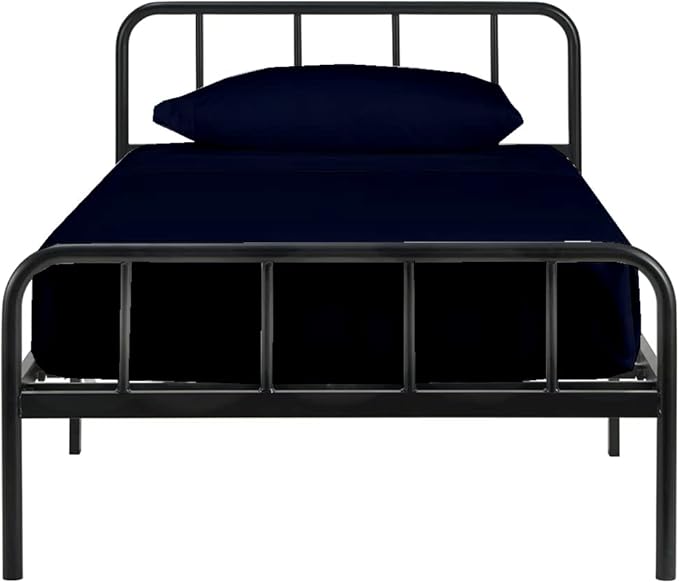 NON Sticky cotton 4 PC Cot Sheet Set - 33x75, 100% Egyptian Cotton, Fitted Sheet - Deep Pocket (8 Inch), Flat Sheet, 2 Pillowcases - Navy Blue Solid