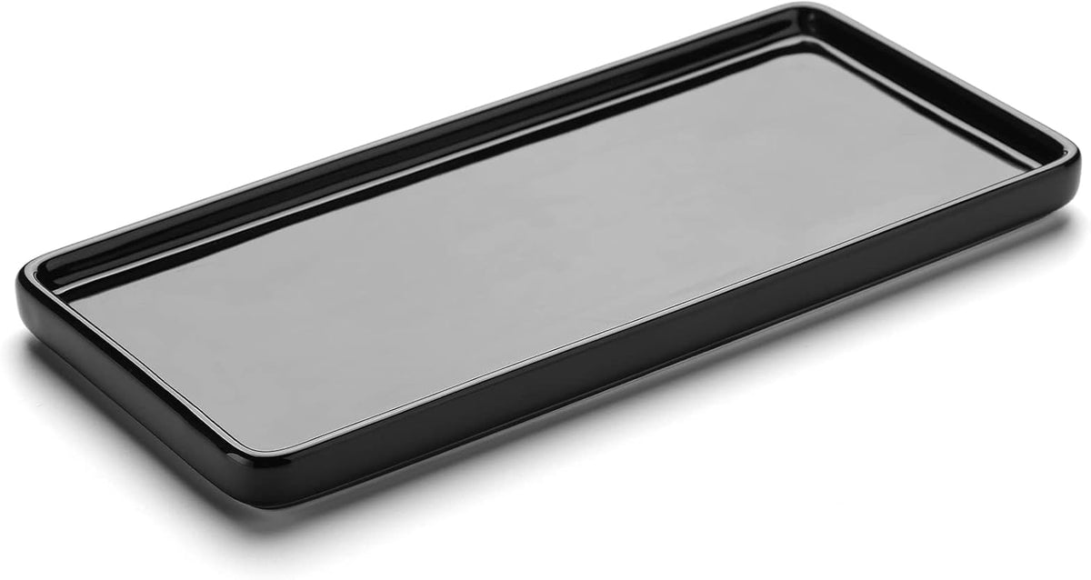 Gurygo 6" Bathroom Trays - Ceramic Vanity Tray for Bathroom - Small Ceramic Tray - Kitchen Soap Trays for Kitchen Counter - Bathtub Organizer (Black)