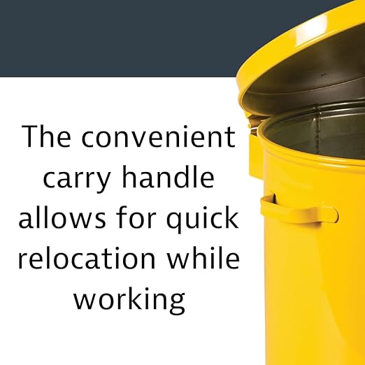Justrite 2 Gallon Galvanized Steel Countertop Oily Waste Can, 9" x 9.6" Metal Oil Rag Safety Can with Hand Operated Self-Closing Lid for Oil Rag Disposal, Made in The USA, Yellow, 09200Y