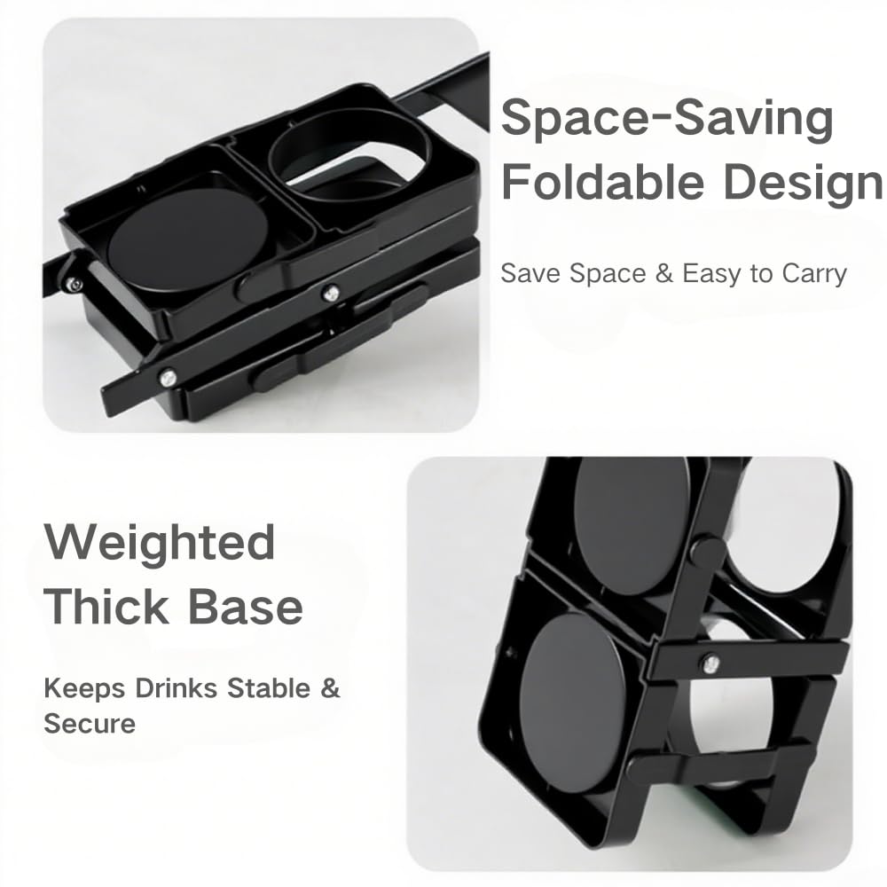 Bodaon 2 Cup Drink Carrier with Handle, Plastic Cup Carriers for Drinks, Drink Holder for Car, GrubHub/Eats Doordash Accessories, Portable Foldable Reusable Mobile, Use for Food Delivery Bag, Black