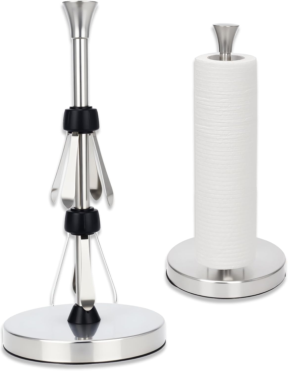 Stainless Steel Paper Towel Holder – Heavy-Duty Base & Suction Cup, Non-Slip for Countertops, One-Hand Tear Design, Fits All Roll Sizes
