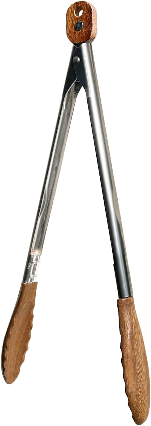 H&Zebrabro Food Tongs with Wood Tip, Salad Tong for Cooking, Serving, Grill, Kitchen Tongs Stainless Steel Handle, Kitchen Tools Set (Large)