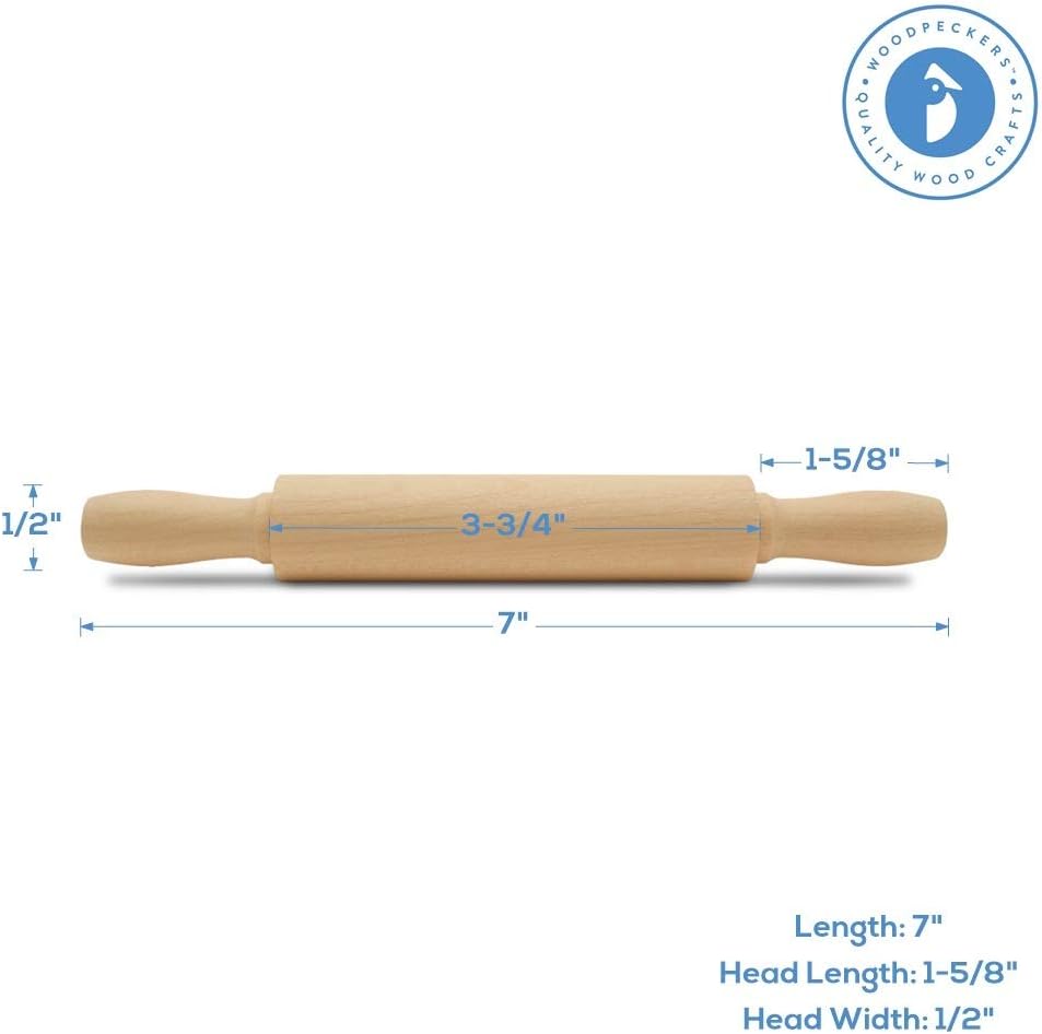Wooden Mini Rolling Pin, 7 Inches Long, Pack of 25, Perfect for Fondant, Pasta, Baking in the Kitchen, Play-doh, Crafting and Imaginative Play, by Woodpeckers