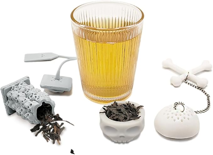 2pcs tea infuser, cute silicone tea infuser, loose tea leaf steeper, Creative design, easy to brew loose leaf tea, They are fun tea accessories for brewing tea(Skull + Tower)