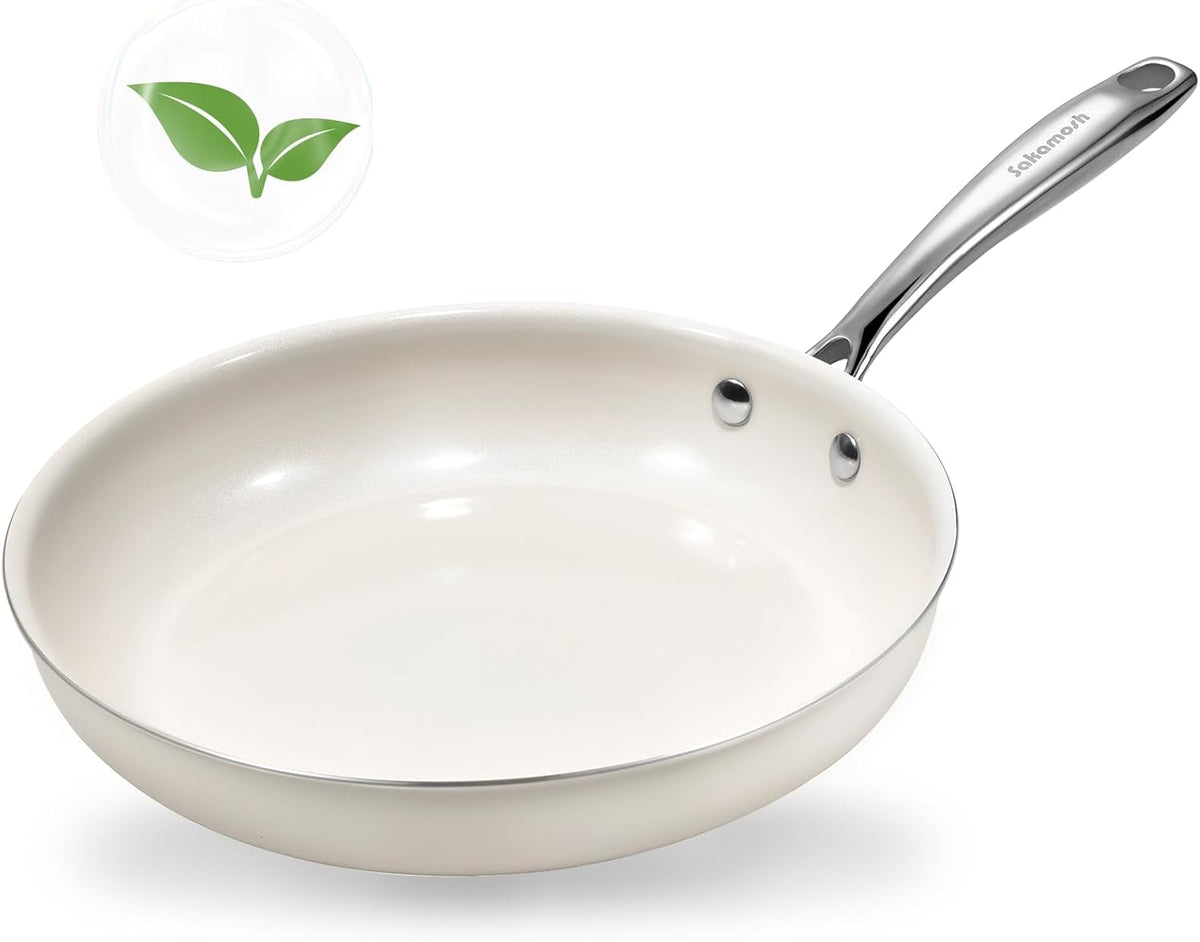 11" Ceramic Nonstick Frying Pan, Skillet, Cooking Pan Non Toxic with Stay Cool Handle for Induction, PTFE & PFAS & PFOA Free, Dishwasher/Oven Safe, White
