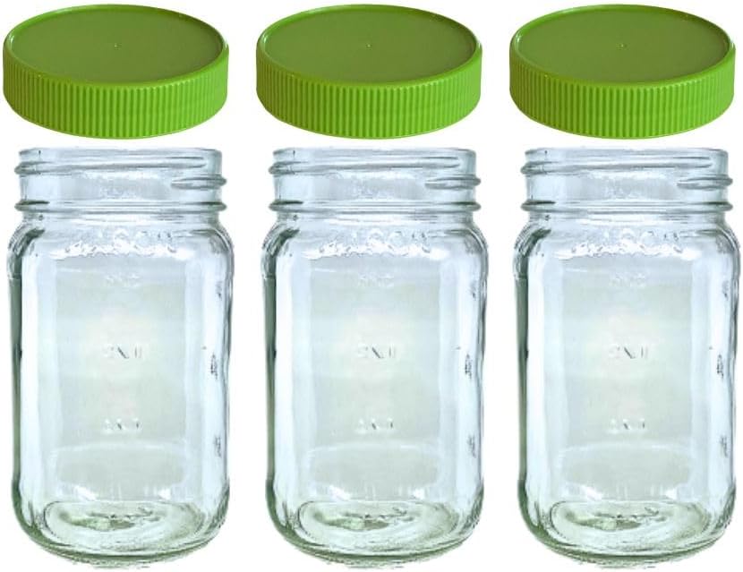 JARMING COLLECTIONS 16oz Glass Mason Jars with BPA-Free Plastic Lids – Regular Mouth Pint Mason Drinking and Storage Jars for Kitchen, Pantry, Canning, and Food Storage