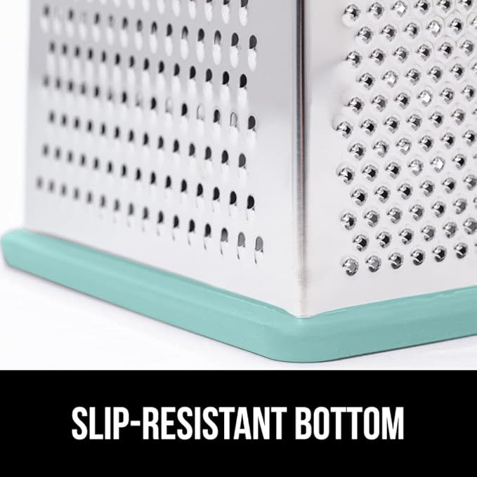 GORILLA GRIP 4-Sided 100% BPA-Free Cheese Grater With Container, Stainless Steel XL Box Graters, Parmesan Shredder, Grate Cheeses, Shred Veggies, Slip Resistant Handle, Dishwasher Safe Zester, Mint