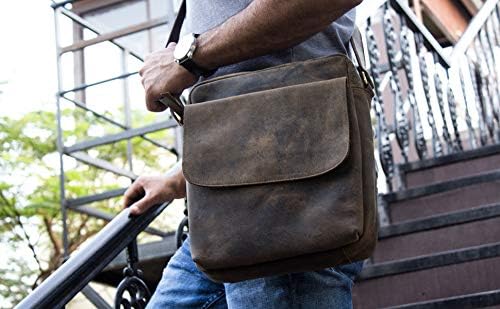 Leather crossbody bag messenger satchel tablet bag 11 inch for men and women