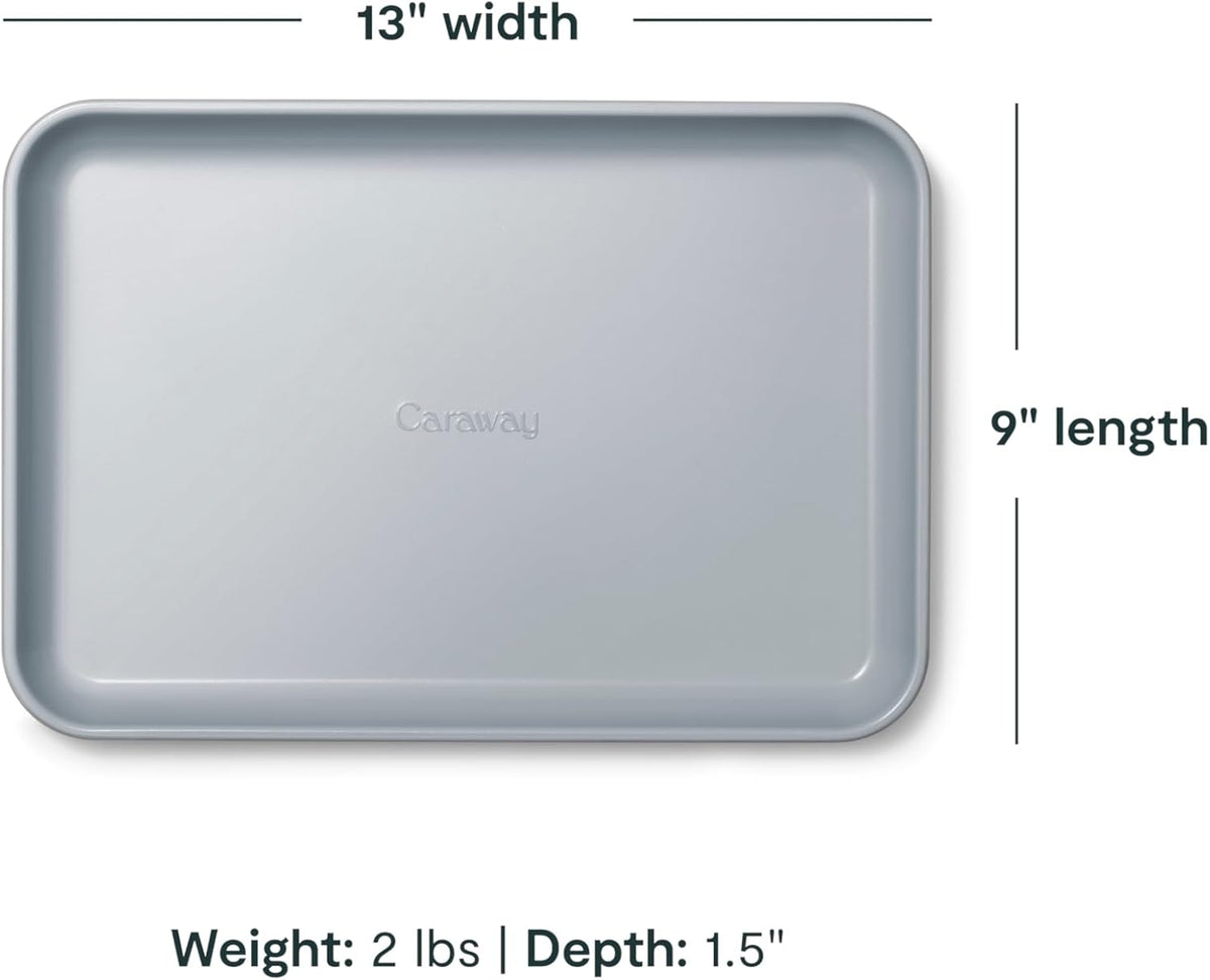 Caraway Nonstick Ceramic Small Baking Sheet Duo (9x13”) – Non-Toxic, PTFE & PFOA Free – Oven Safe – Aluminized Steel Core – Mini Sheet Pan for Baking, Roasting & More - Gray