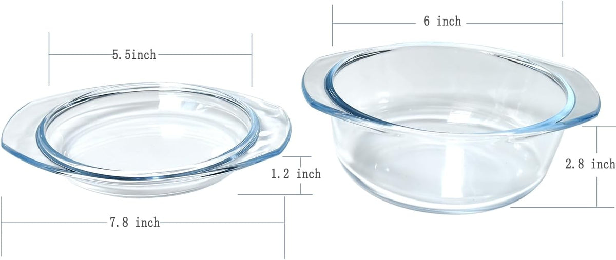 Small 1-QT Round Tempered Glass Casserole Dish with Lid, Mini Clear Glass Casserole Bowl with Glass Lid