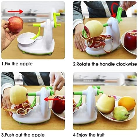 Upgraded Apple Peeler and Corer for Apple Pear Citrus Manual Rotating Kitchen Gadget Includes 2 Replacement Heads and 1 Splitter (whitish green)